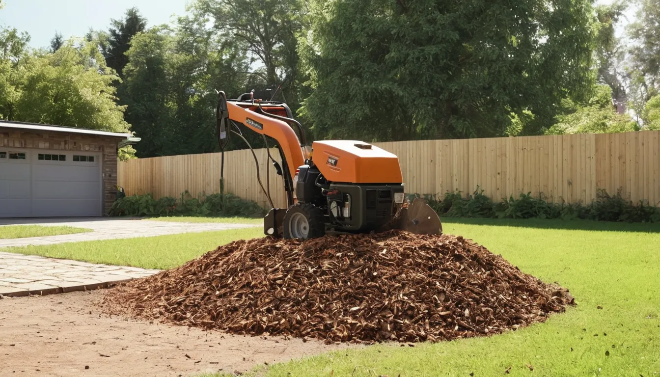 A stump grinder clearing a stump in a yard in Lindon